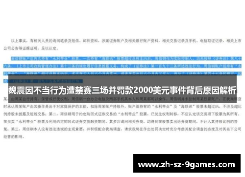 魏震因不当行为遭禁赛三场并罚款2000美元事件背后原因解析 魏震因不当行为遭禁赛三场并罚款2000美元事件背后原因解析